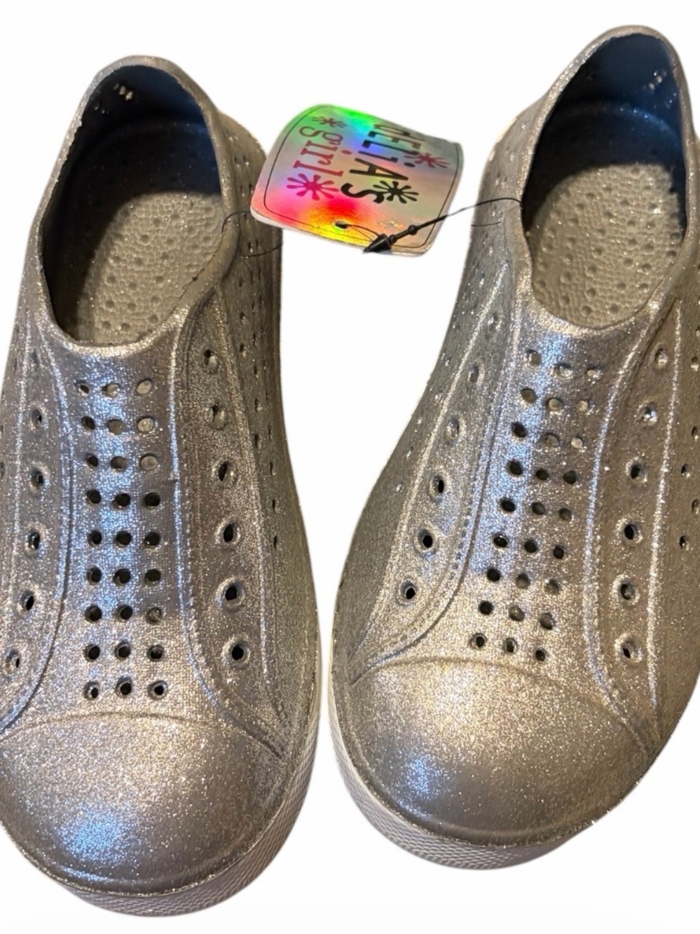 Delia’s Girl Silver Glitter Slip-On Water Shoes NWOT Size 11/12